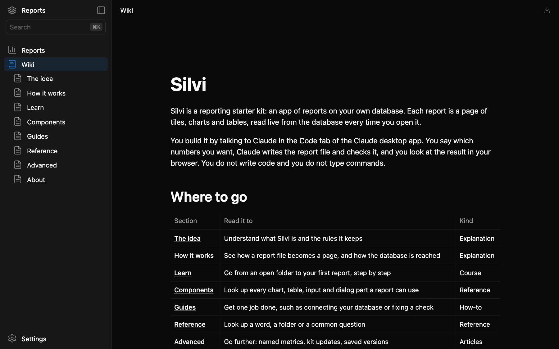 The Wiki module in a Silvi app