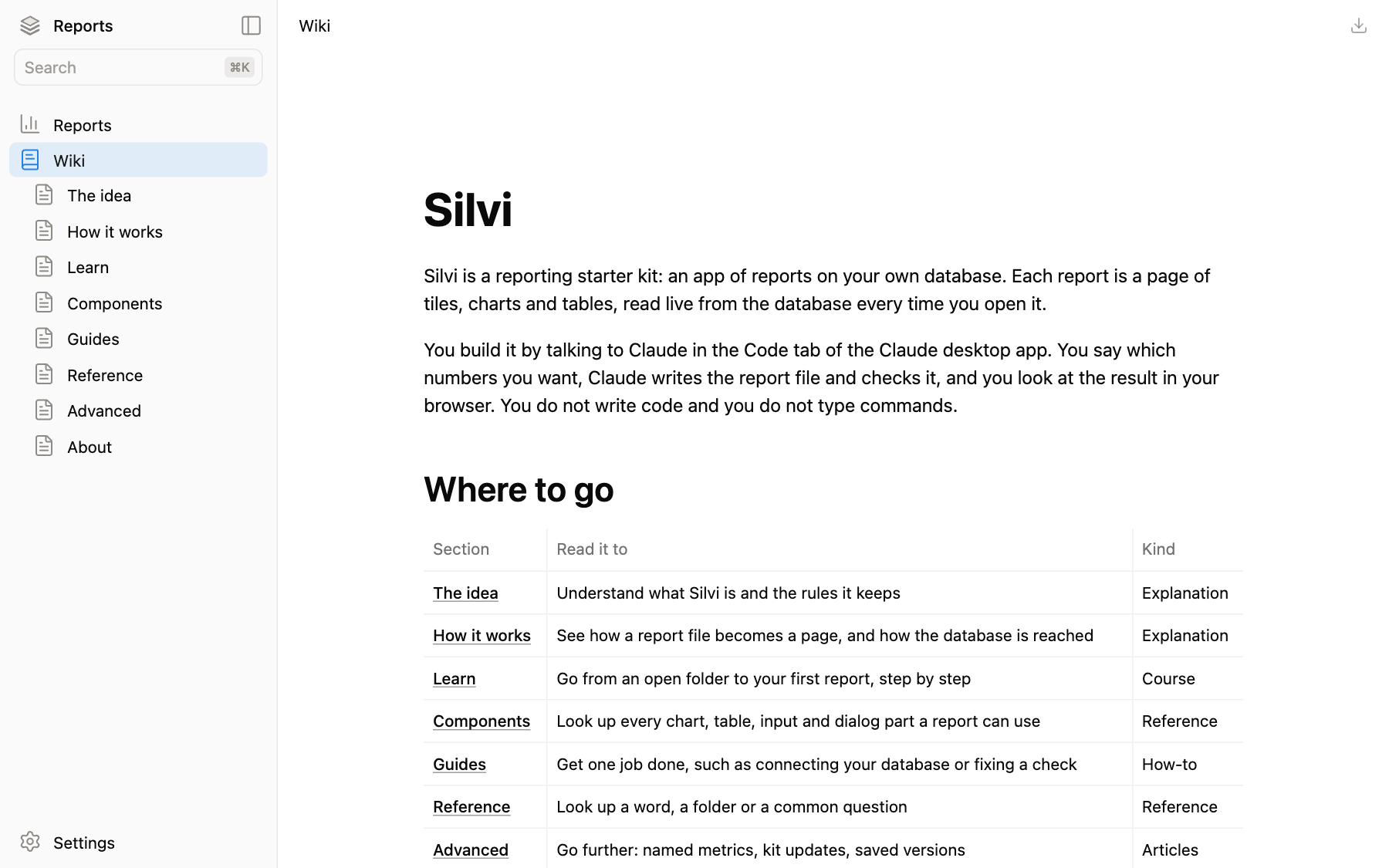 The Wiki module in a Silvi app